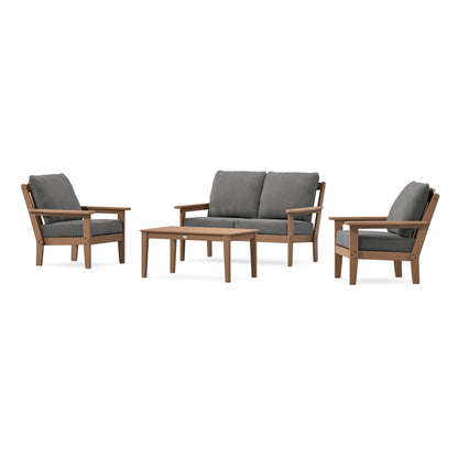 POLYWOOD Country Living Cottage 4-Piece Deep Seating Set with Loveseat in Teak