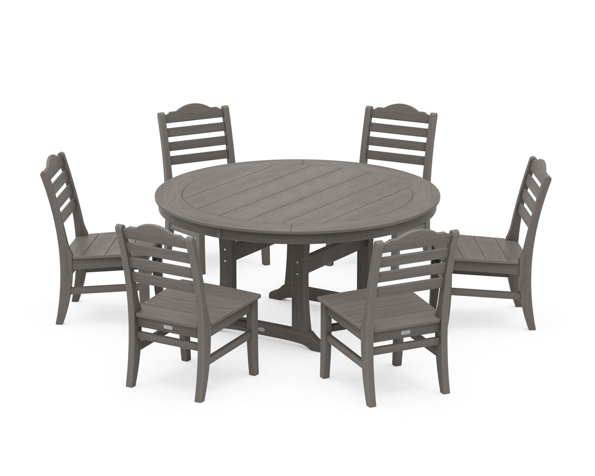 POLYWOOD Savannah 7-Piece Side Chair Round Dining Set in Driftwood