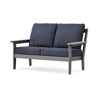POLYWOOD Cottage Deep Seating Loveseat in Slate Grey / Navy Linen
