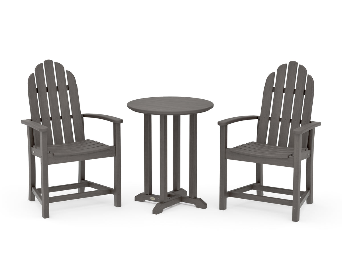 POLYWOOD Classic Adirondack 3-Piece Round Bistro Dining Set in Driftwood