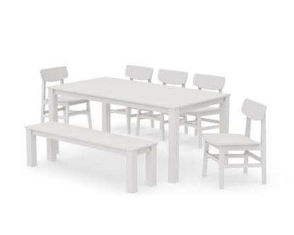 POLYWOOD Modern Studio Urban Chair 7-Piece Parsons Dining Set with Bench in Vintage White