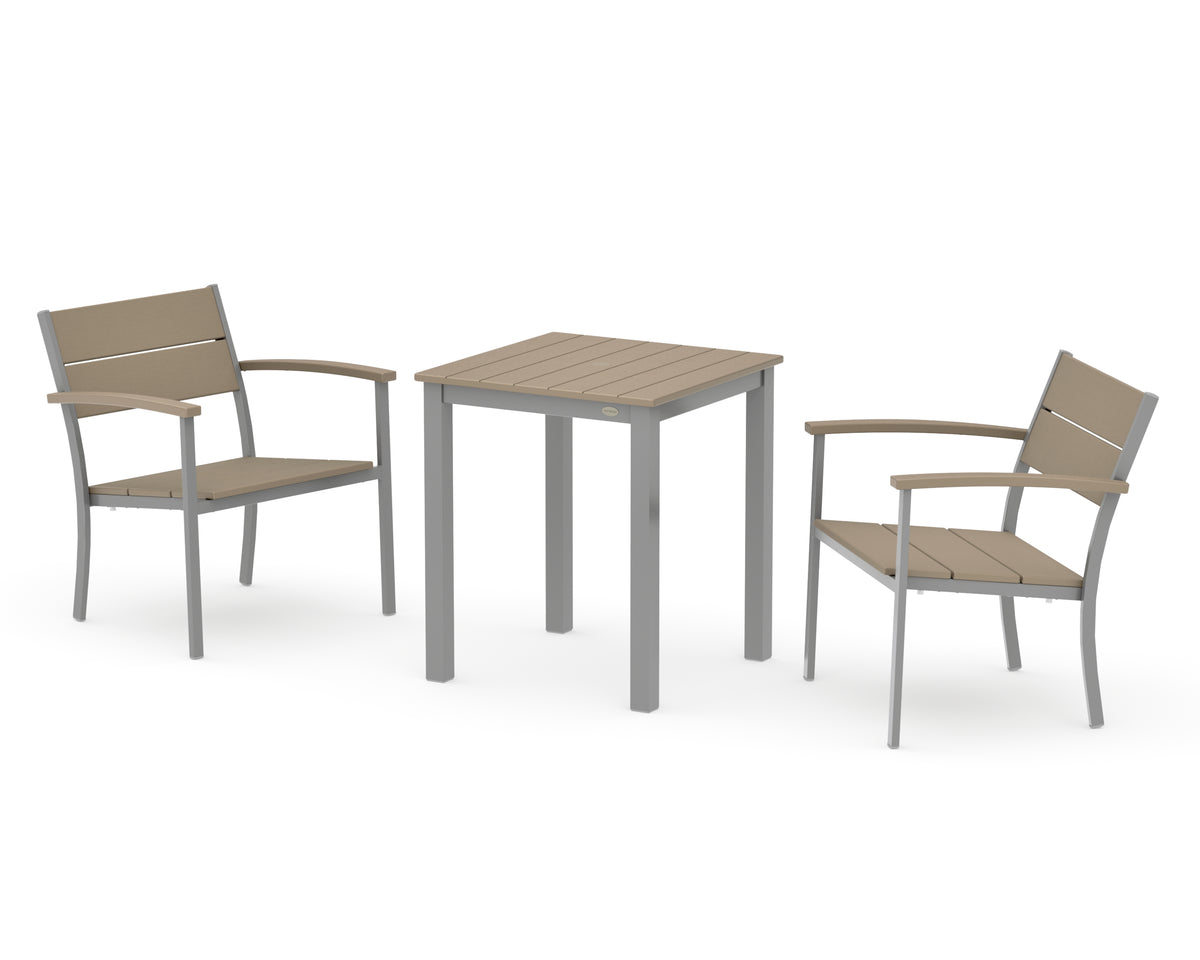 POLYWOOD Main Street 3-Piece Square Dining Set in Silver / Vintage Sahara