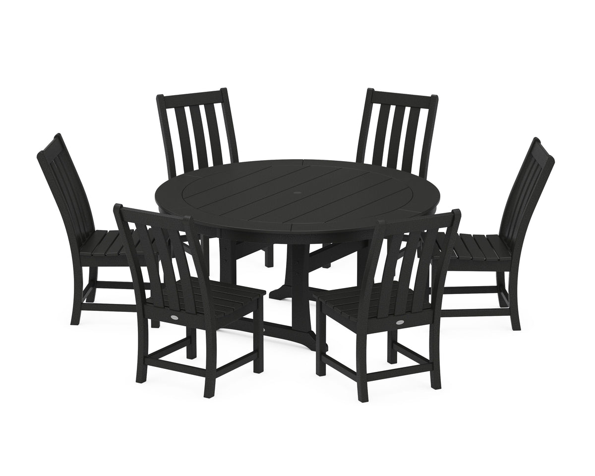 POLYWOOD Vineyard 7-Piece Side Chair Round Dining Set in Black