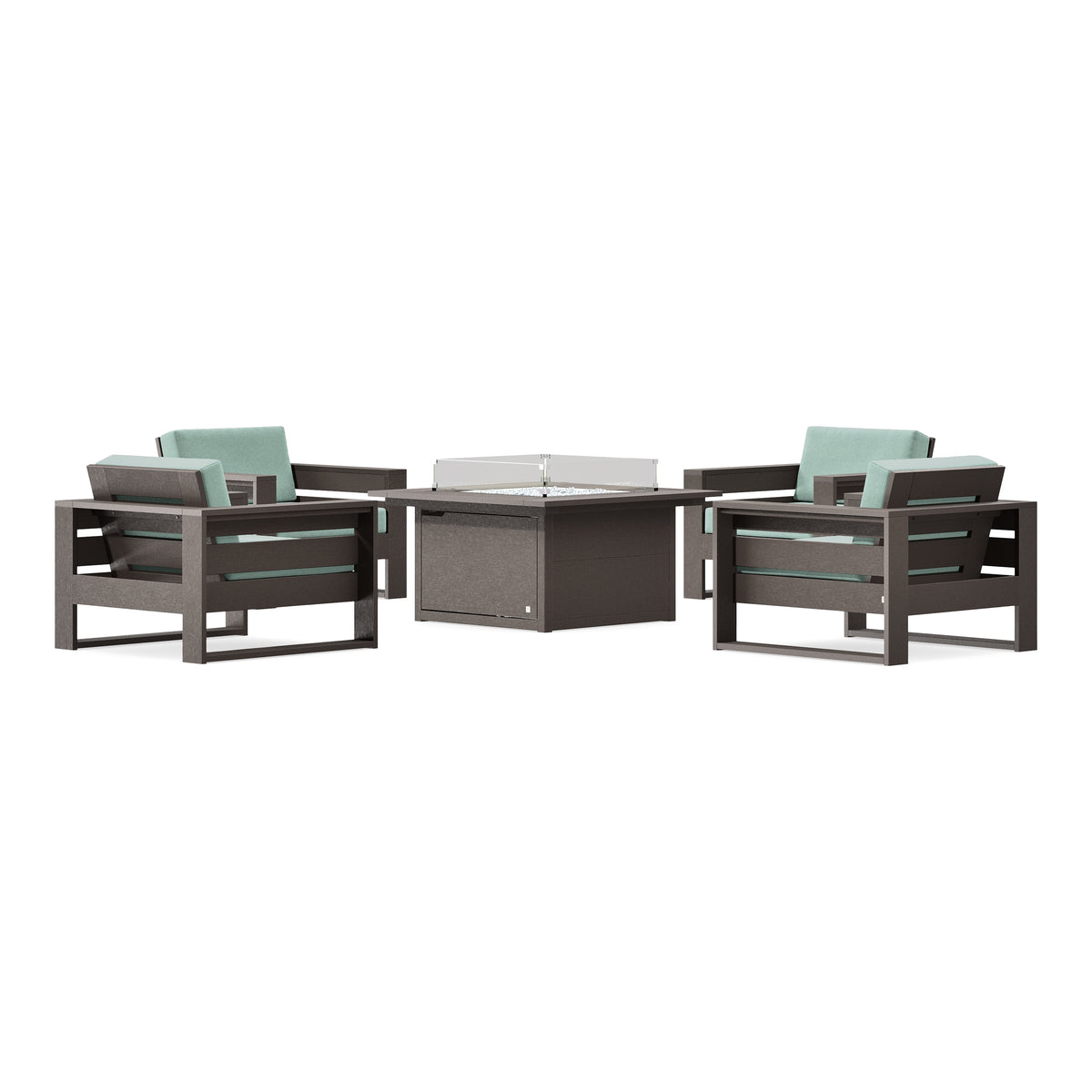 POLYWOOD PW Designer Series Latitude 5-Piece Lounge Fire Table Set in Vintage Coffee / Glacier Spa