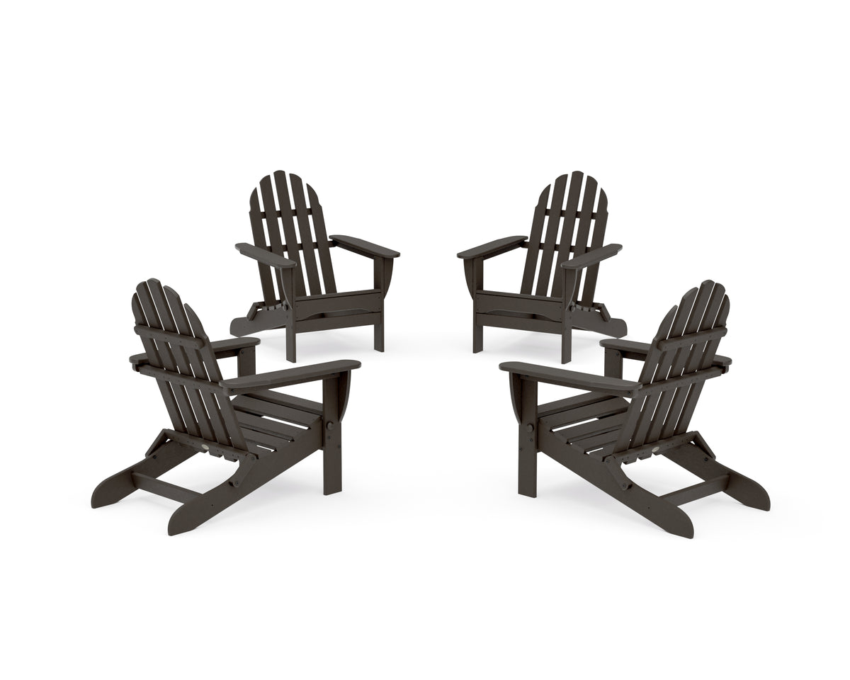 POLYWOOD 4-Piece Classic Folding Adirondack Conversation Set in Vintage Coffee