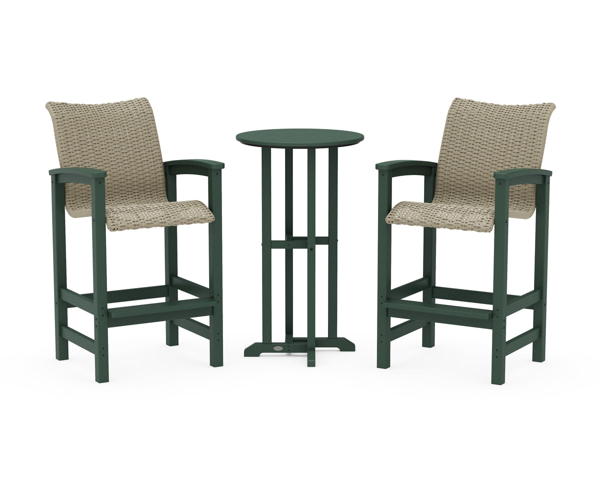 POLYWOOD Coastal Woven 3-Piece Farmhouse Bar Set in Green / Dune Grass
