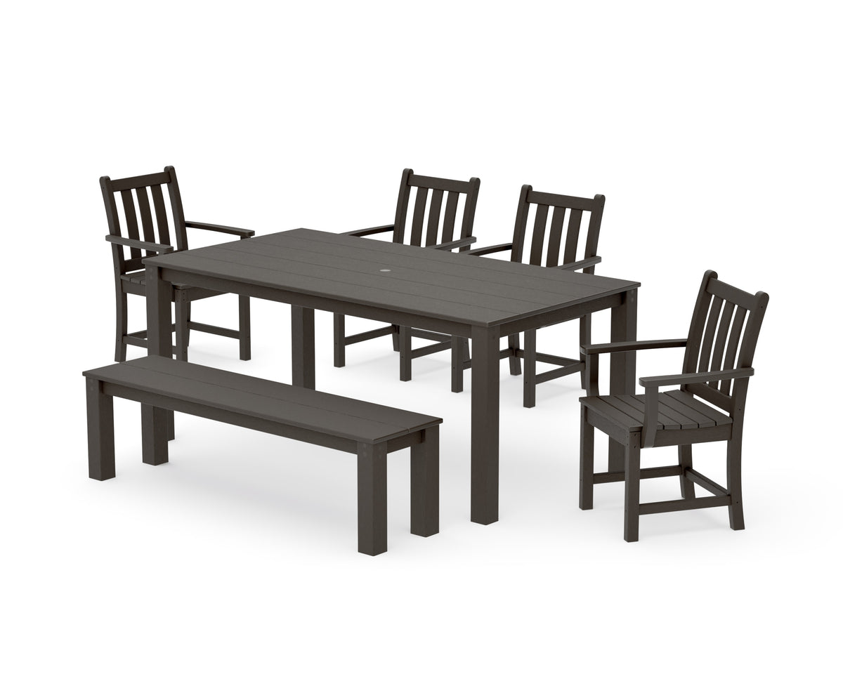 POLYWOOD Traditional Garden 6-Piece Parsons Dining Set with Bench in Vintage Coffee