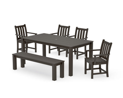 POLYWOOD Traditional Garden 6-Piece Parsons Dining Set with Bench in Vintage Coffee