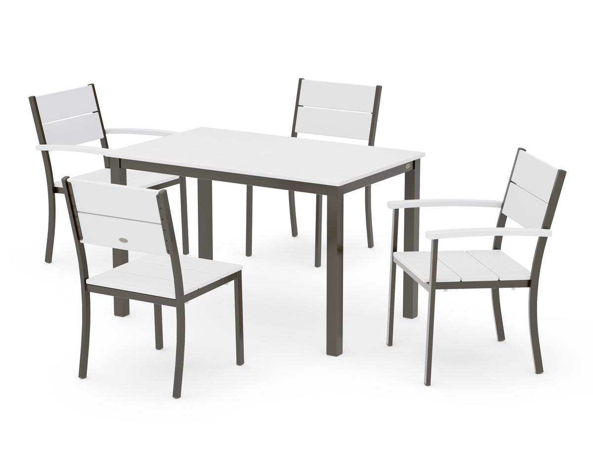 POLYWOOD Main Street 5-Piece Dining Set with Main Street 30 x 48 Dining Table in Bronze / White