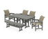 POLYWOOD Coastal Woven 6-Piece Farmhouse Dining Set with Bench with Farmhouse 37" x 72" Dining Table in Slate Grey / Dune Grass