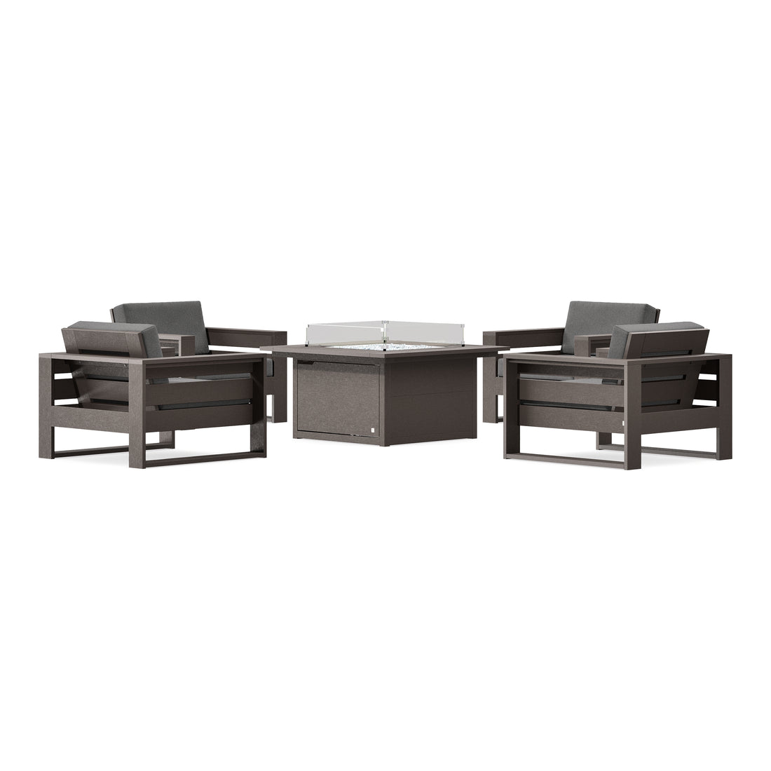 POLYWOOD PW Designer Series Latitude 5-Piece Lounge Fire Table Set in Vintage Coffee / Ash Charcoal