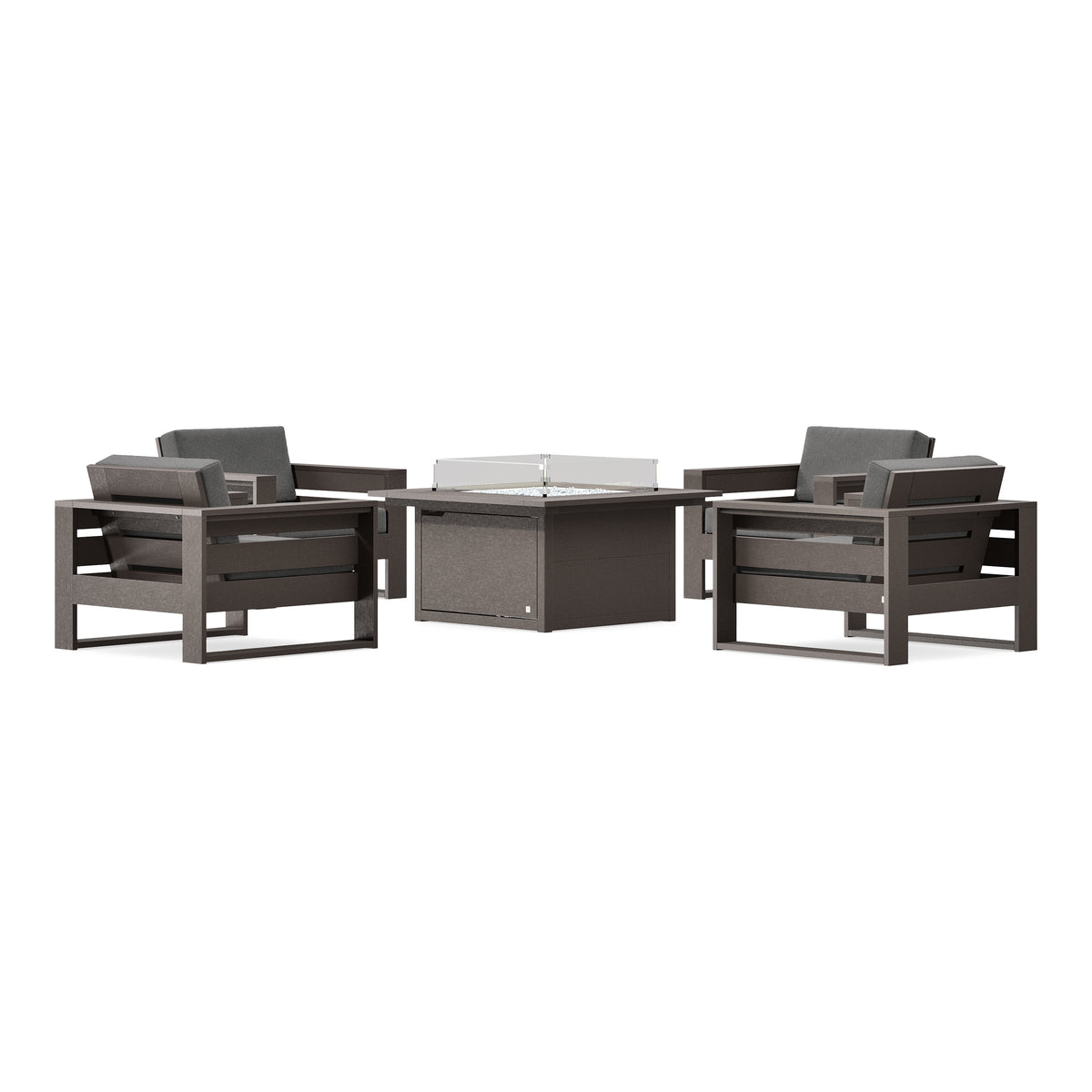 POLYWOOD PW Designer Series Latitude 5-Piece Lounge Fire Table Set in Vintage Coffee / Ash Charcoal