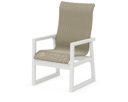 POLYWOOD EDGE Woven High-Back Dining Arm Chair in Vintage White / Dune Grass