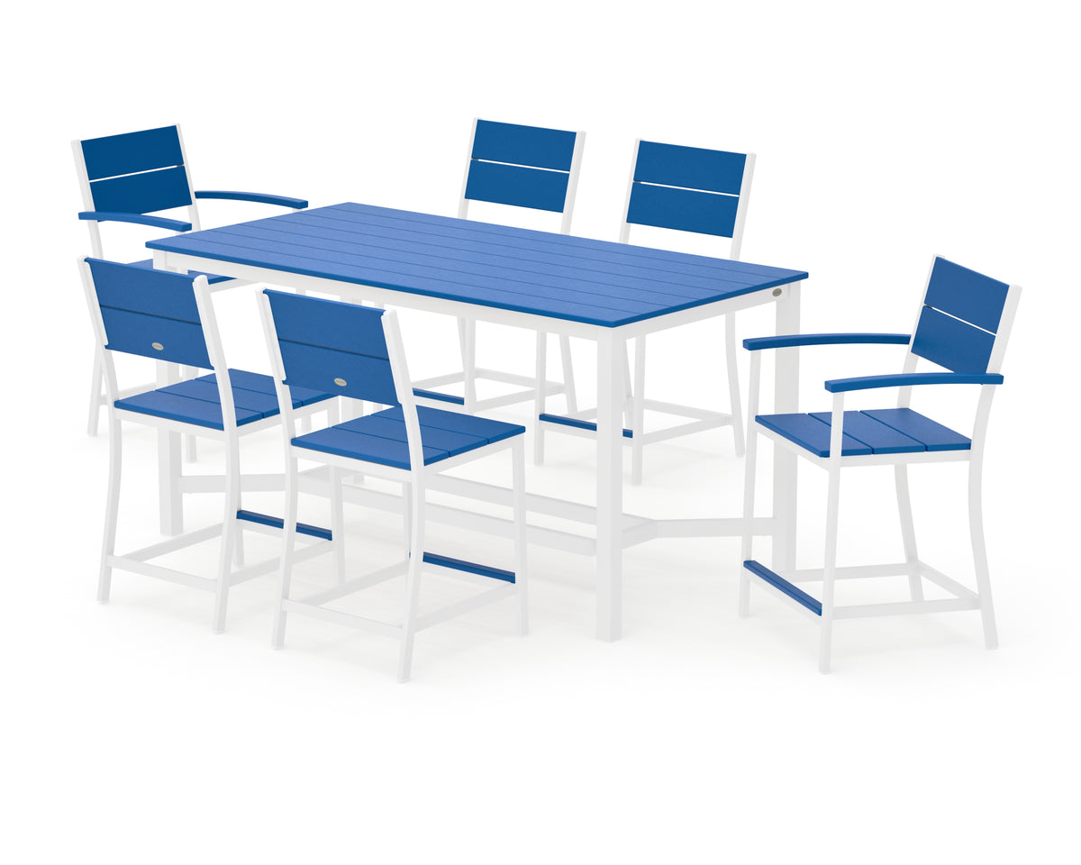 POLYWOOD Main Street 7-Piece Counter Set in White / Pacific Blue