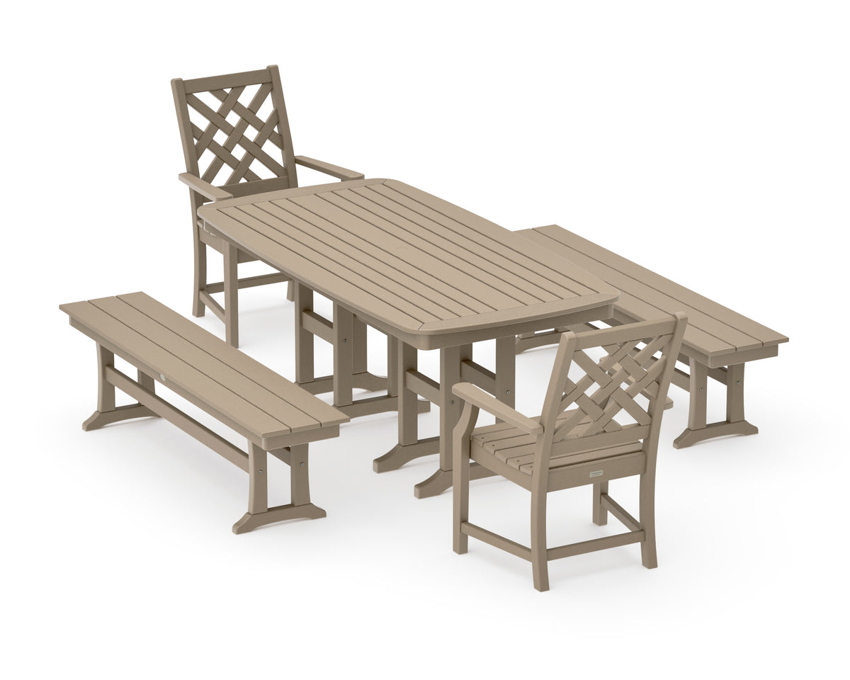 POLYWOOD Wovendale 5-Piece Dining Set with Benches in Vintage Sahara