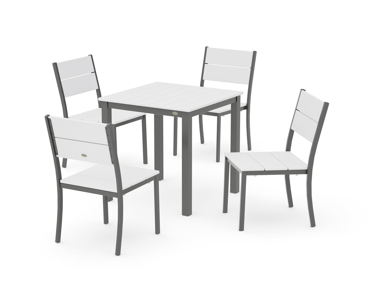POLYWOOD Main Street 5-Piece Square Dining Set- Small in Charcoal / White