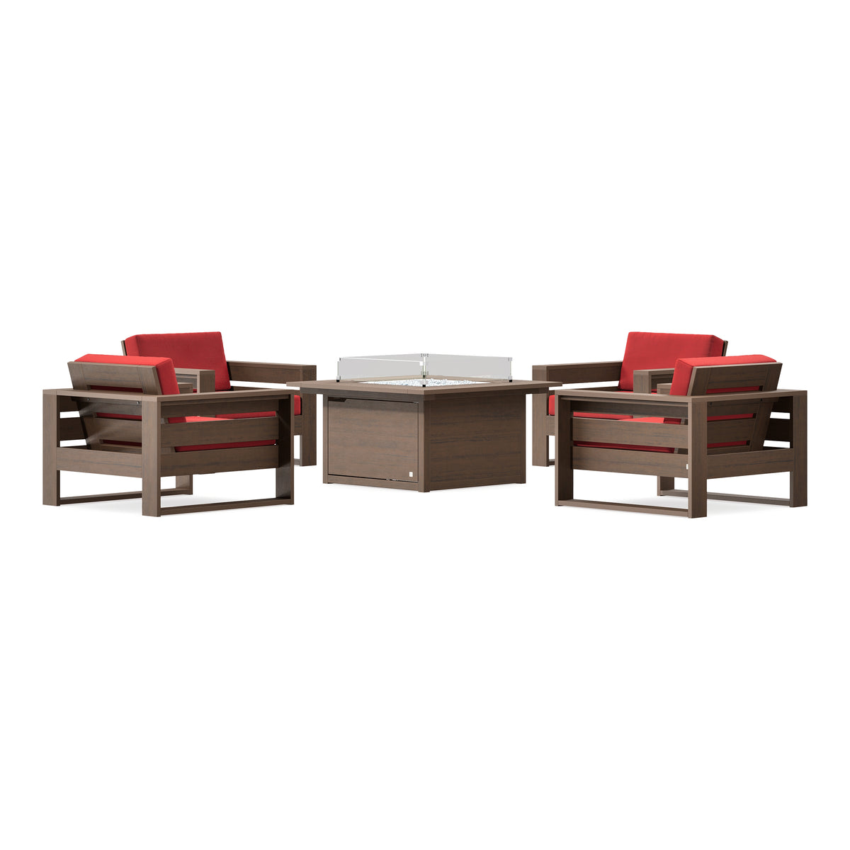 POLYWOOD PW Designer Series Latitude 5-Piece Lounge Fire Table Set in Kona / Crimson Linen