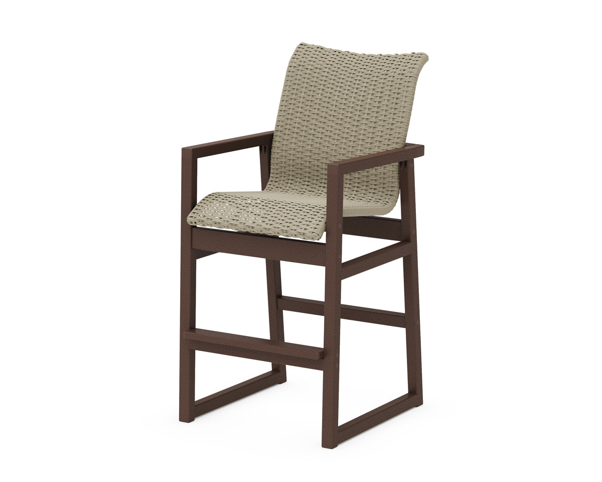 POLYWOOD EDGE Woven Bar Arm Chair in Mahogany / Dune Grass