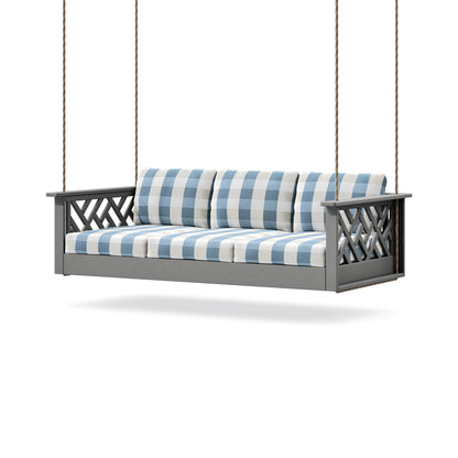 POLYWOOD Chippendale Daybed Swing in Slate Grey / Buffalo Plaid Sky Blue
