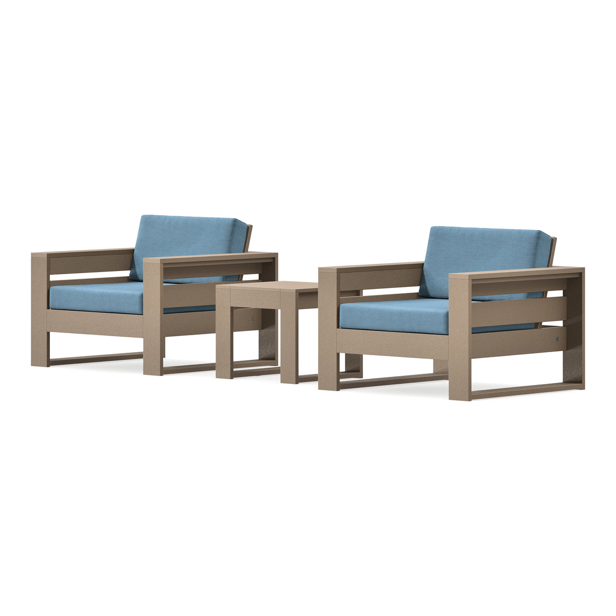 POLYWOOD PW Designer Series Latitude 3-Piece Lounge Chair Set in Vintage Sahara / Sky Blue