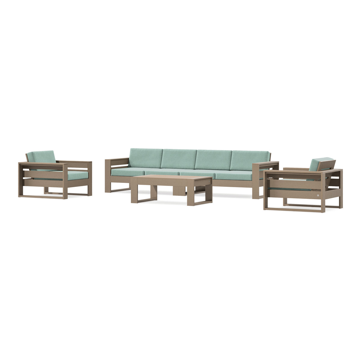 POLYWOOD PW Designer Series Latitude 5-Piece Lounge Sofa Set in Vintage Sahara / Glacier Spa
