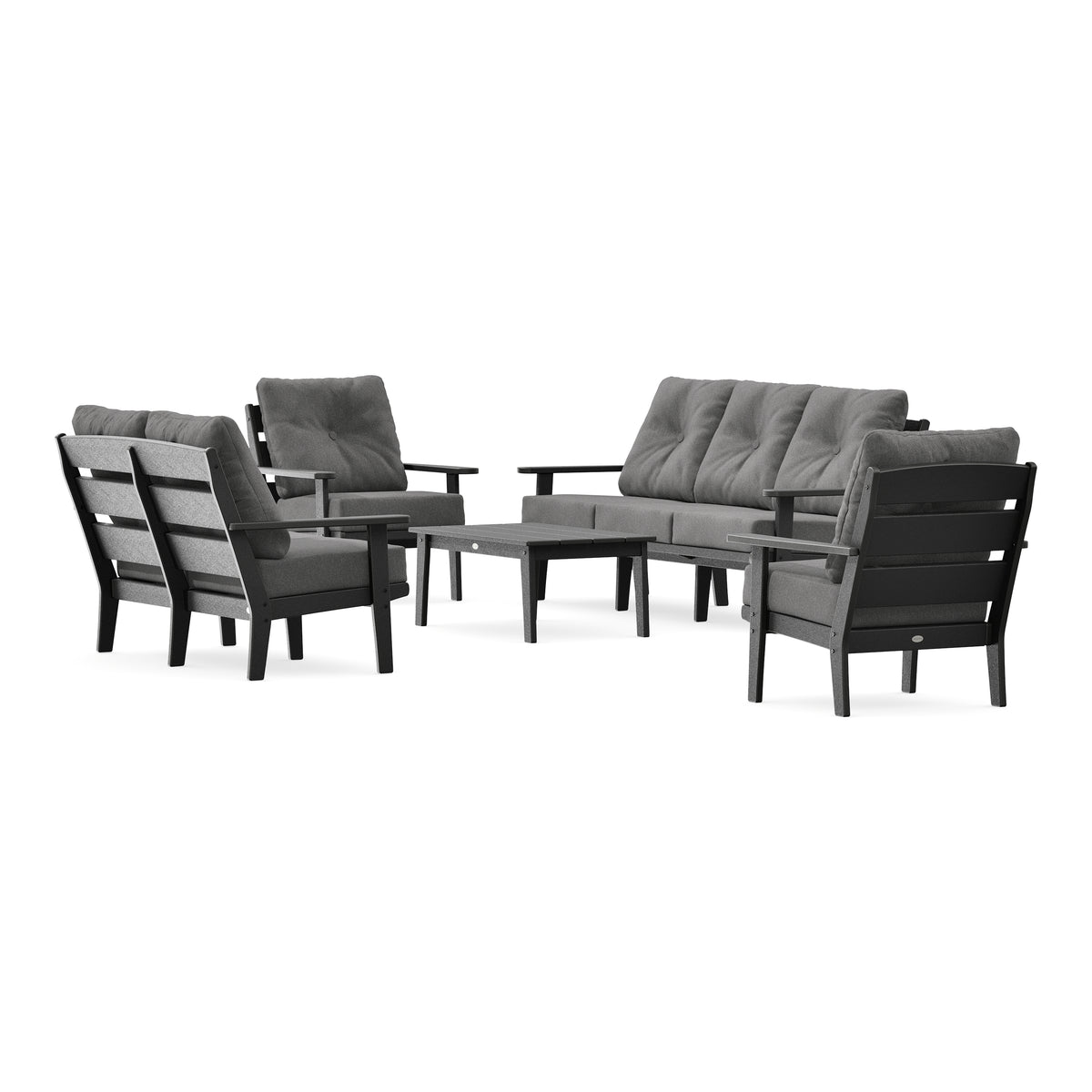 POLYWOOD Lakeside 5-Piece Lounge Sofa Set in Black
