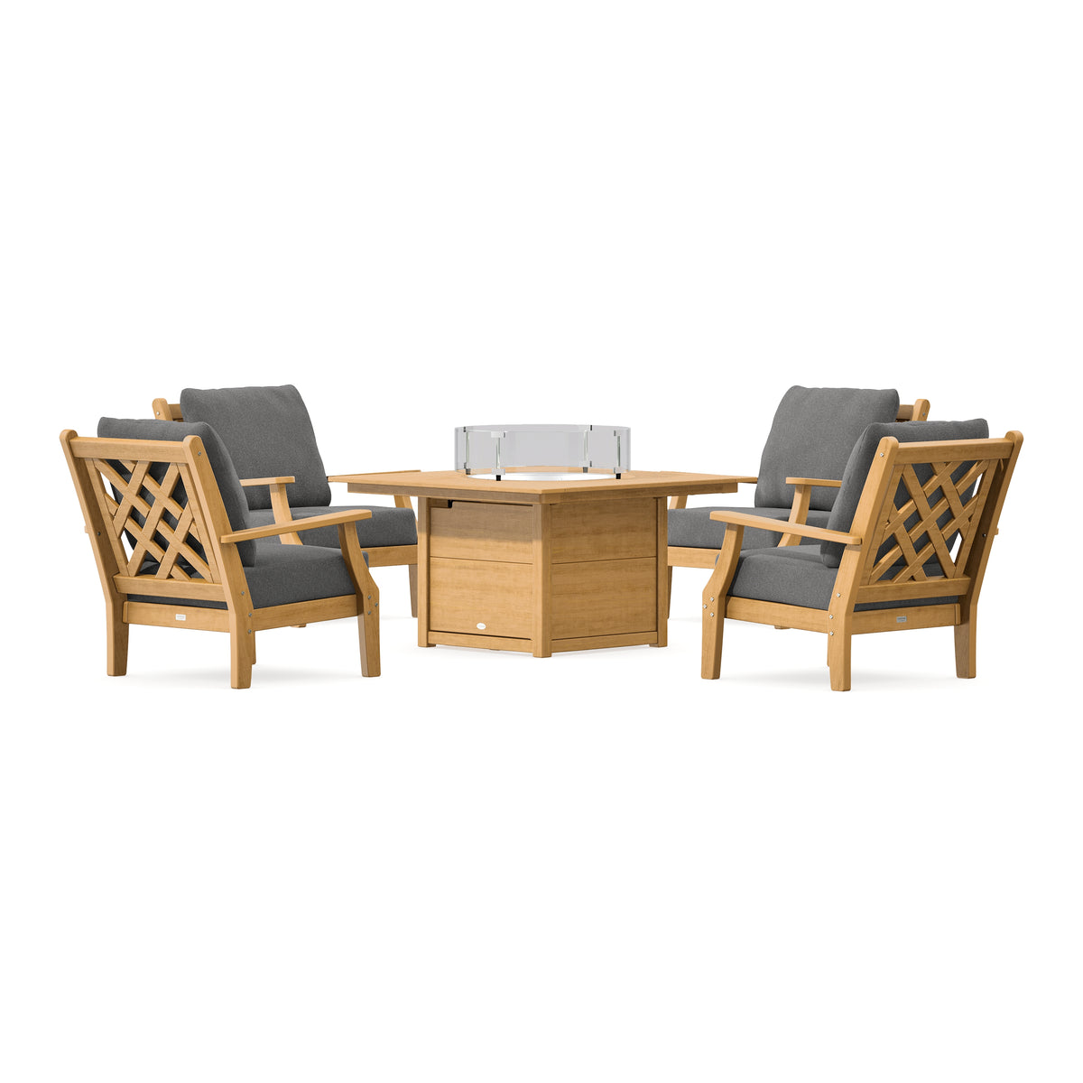 POLYWOOD Country Living Wovendale 5-Piece Deep Seating Set with Fire Pit Table in Natural