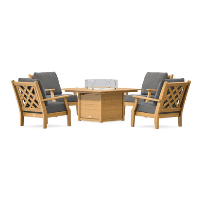 POLYWOOD Country Living Wovendale 5-Piece Deep Seating Set with Fire Pit Table in Natural