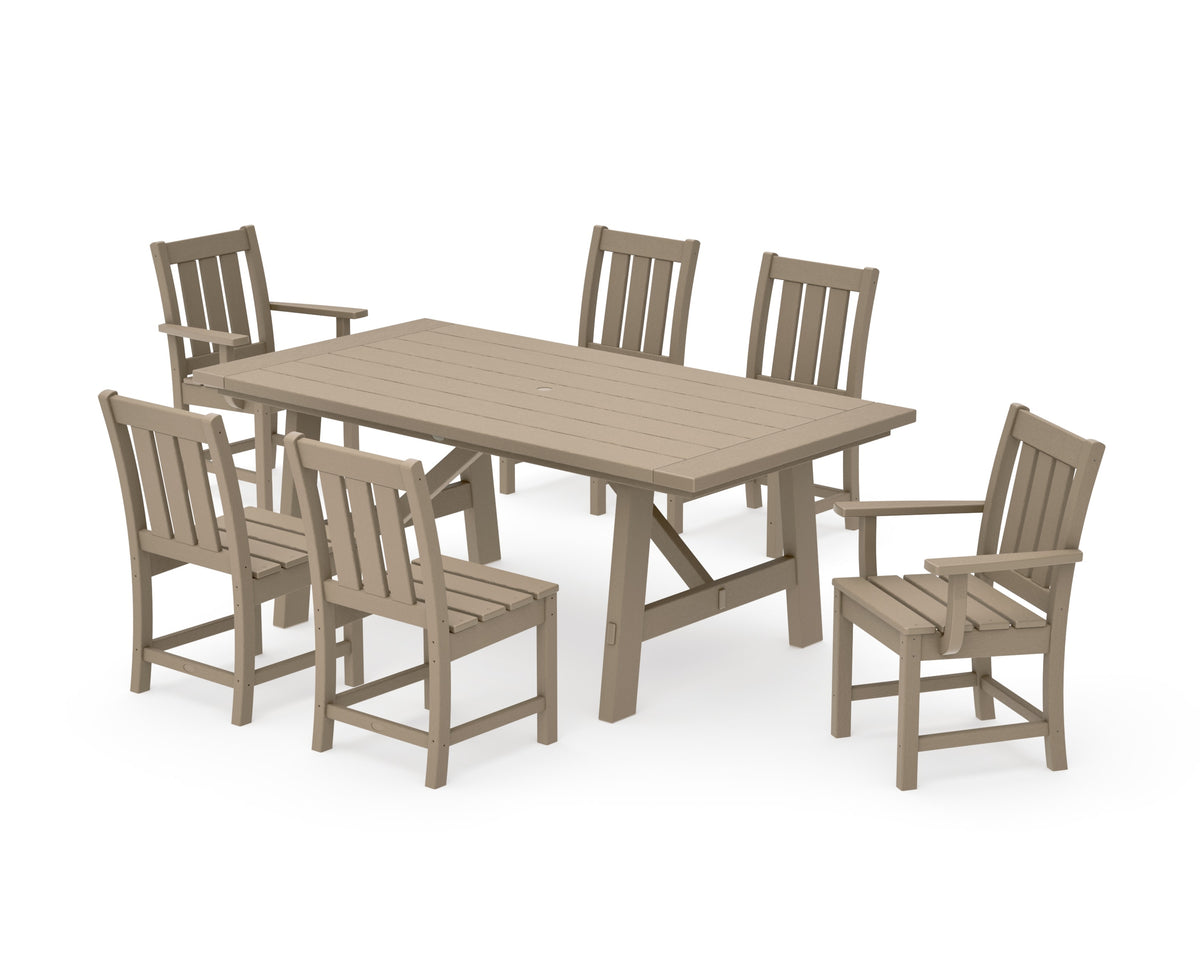 POLYWOOD Oxford Arm Chair 7-Piece Rustic Farmhouse Dining Set in Vintage Sahara