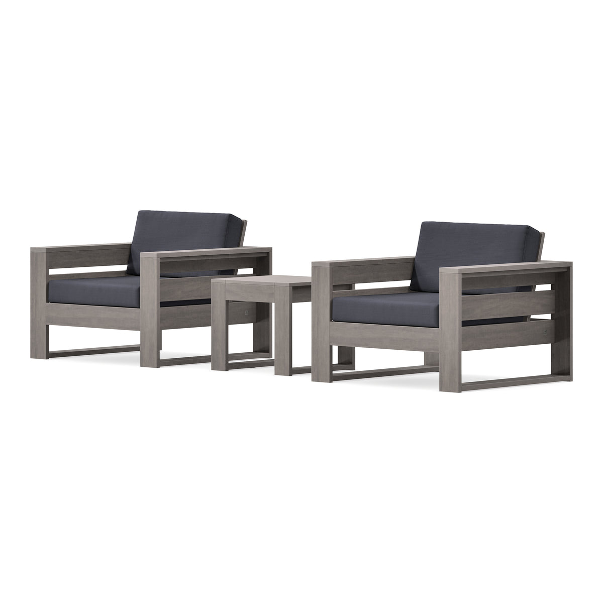 POLYWOOD PW Designer Series Latitude 3-Piece Lounge Chair Set in Driftwood / Midnight Linen
