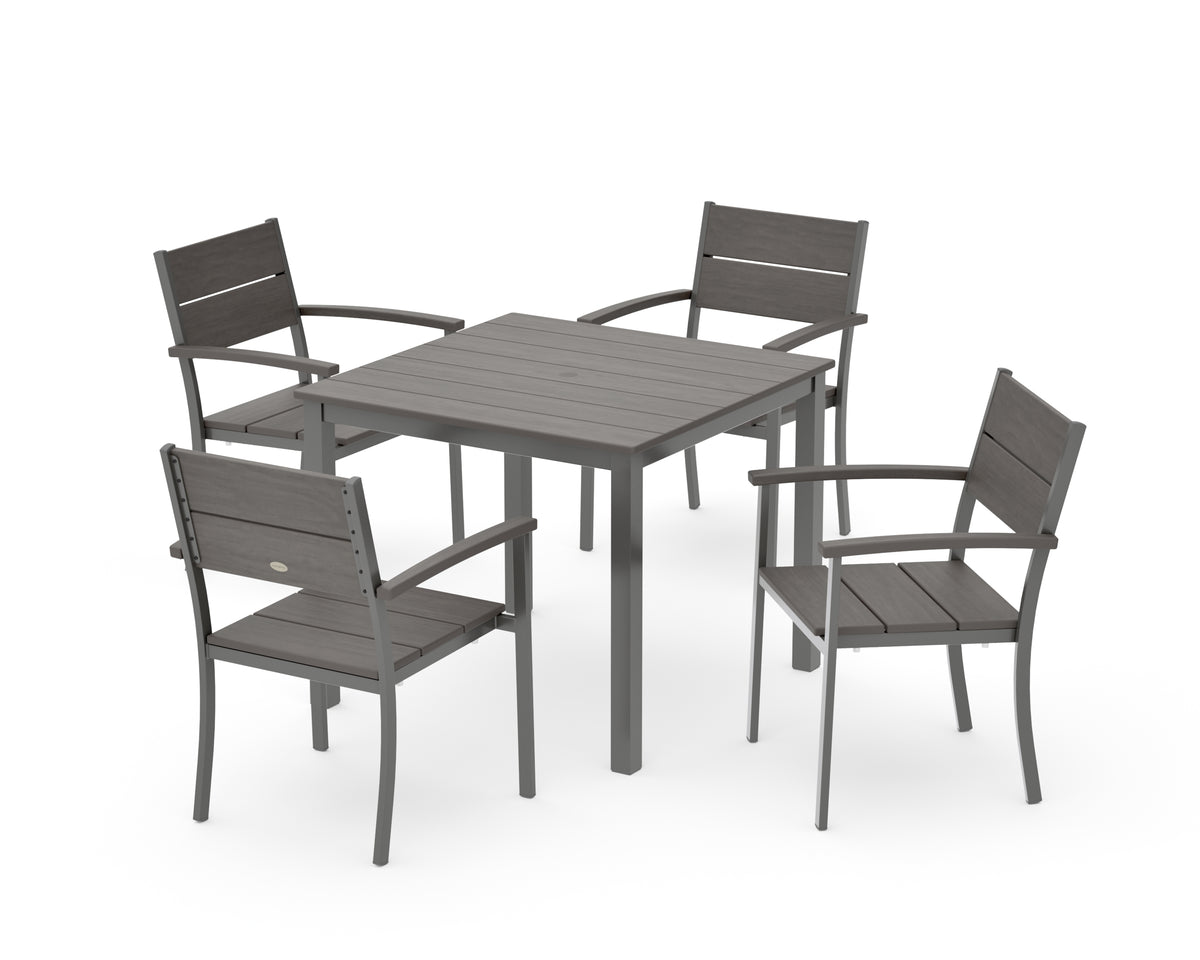 POLYWOOD Main Street 5-Piece Dining Set with Main Street 36" x 36" Dining Table in Charcoal / Driftwood