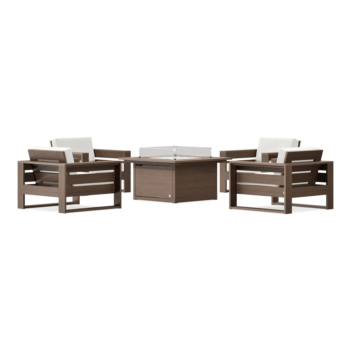 POLYWOOD PW Designer Series Latitude 5-Piece Lounge Fire Table Set in Kona / Natural Linen