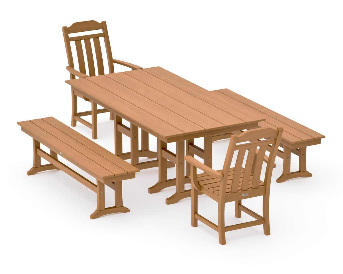 POLYWOOD Cottage 5-Piece Farmhouse Dining Set with Benches in Natural