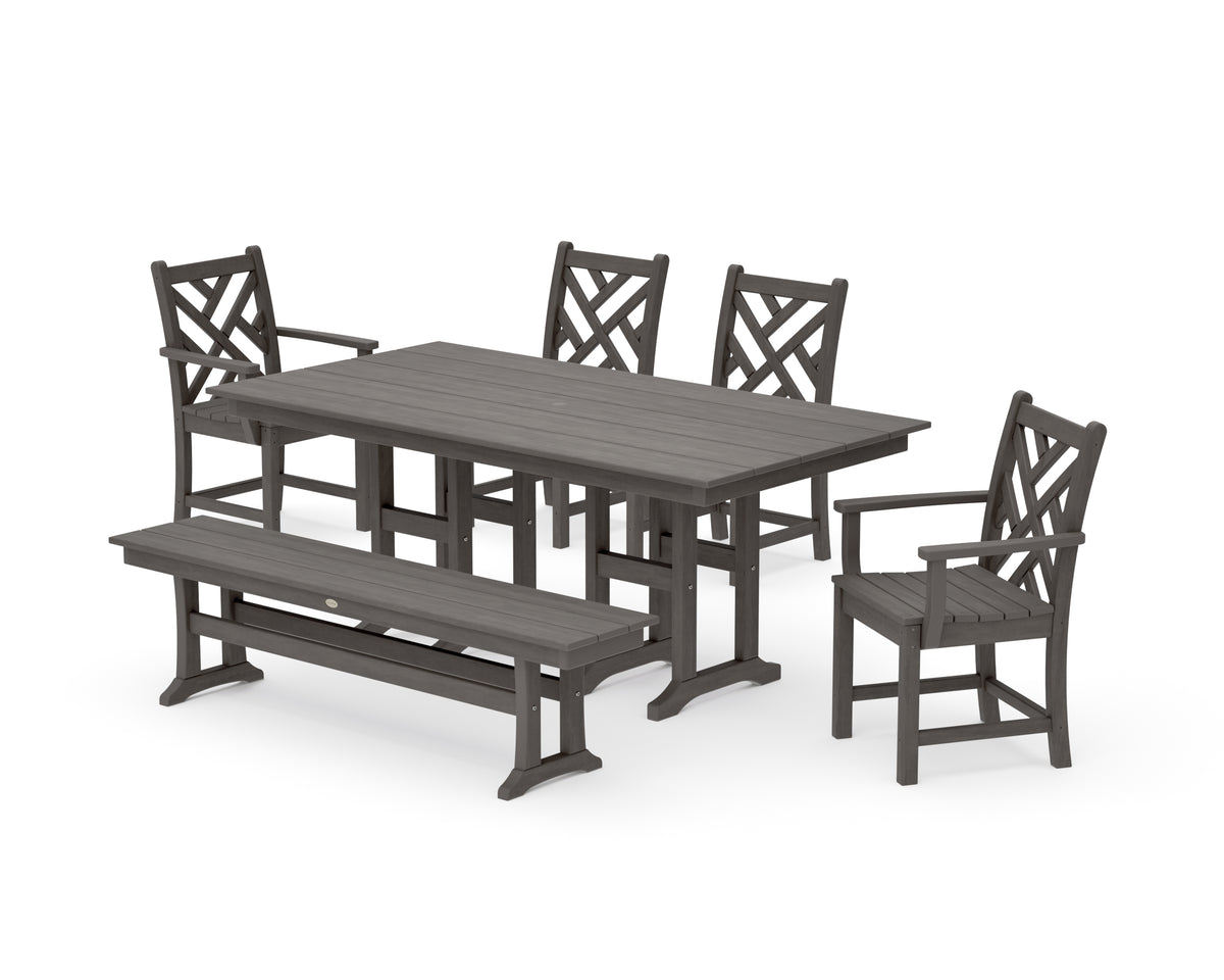 POLYWOOD Chippendale 6-Piece Farmhouse Dining Set in Driftwood