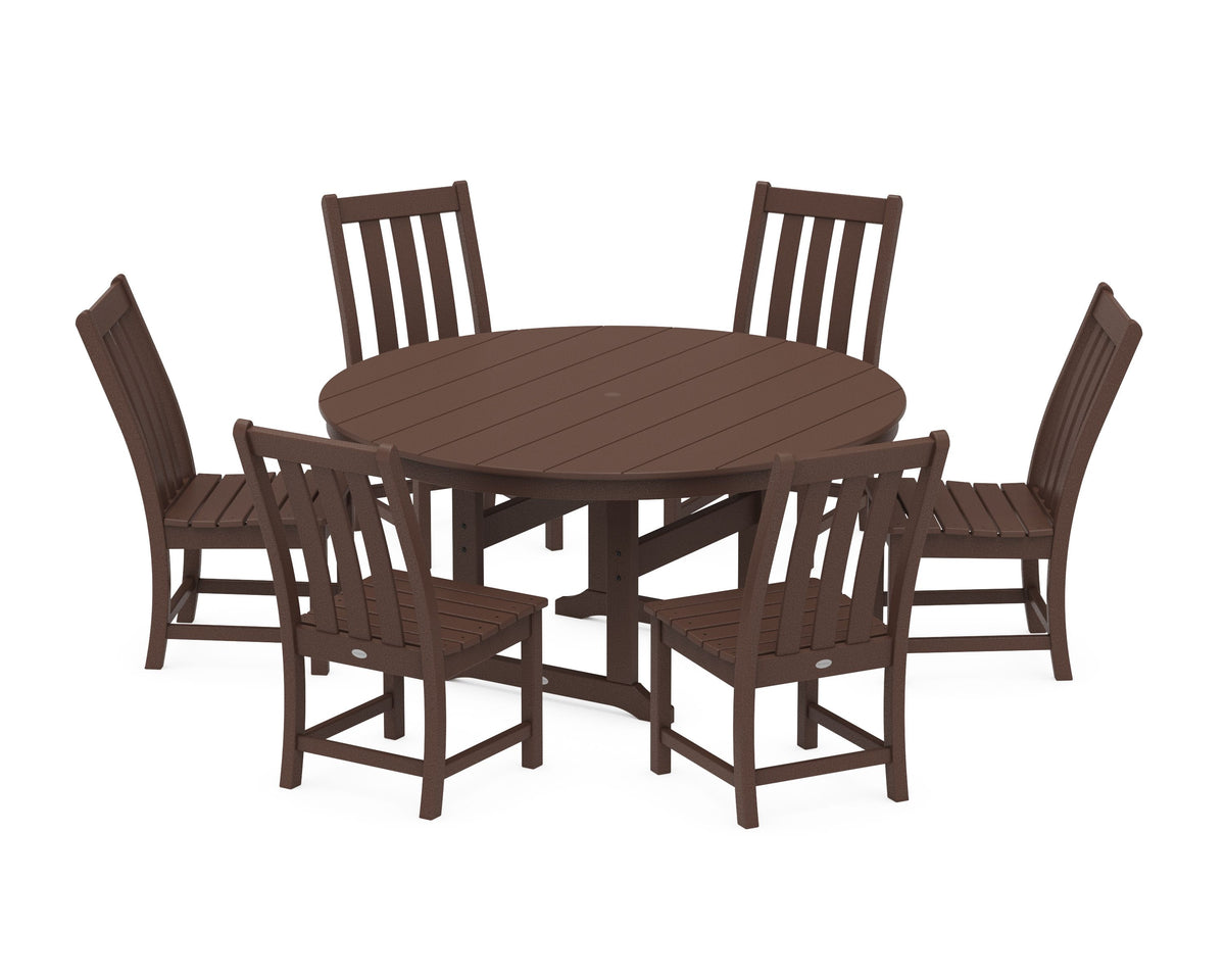 POLYWOOD Vineyard 7-Piece Side Chair Round Farmhouse Dining Set in Mahogany