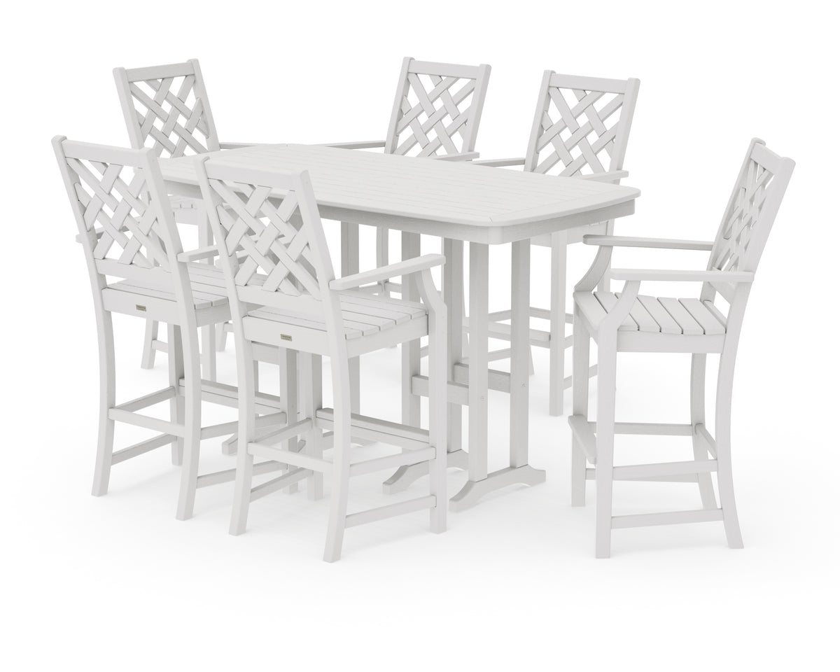 POLYWOOD Country Living Wovendale Arm Chair 7-Piece Bar Set in Vintage White