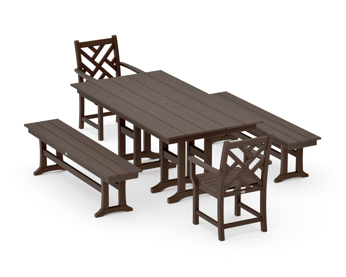 POLYWOOD Chippendale 5-Piece Farmhouse Dining Set with Benches in Kona
