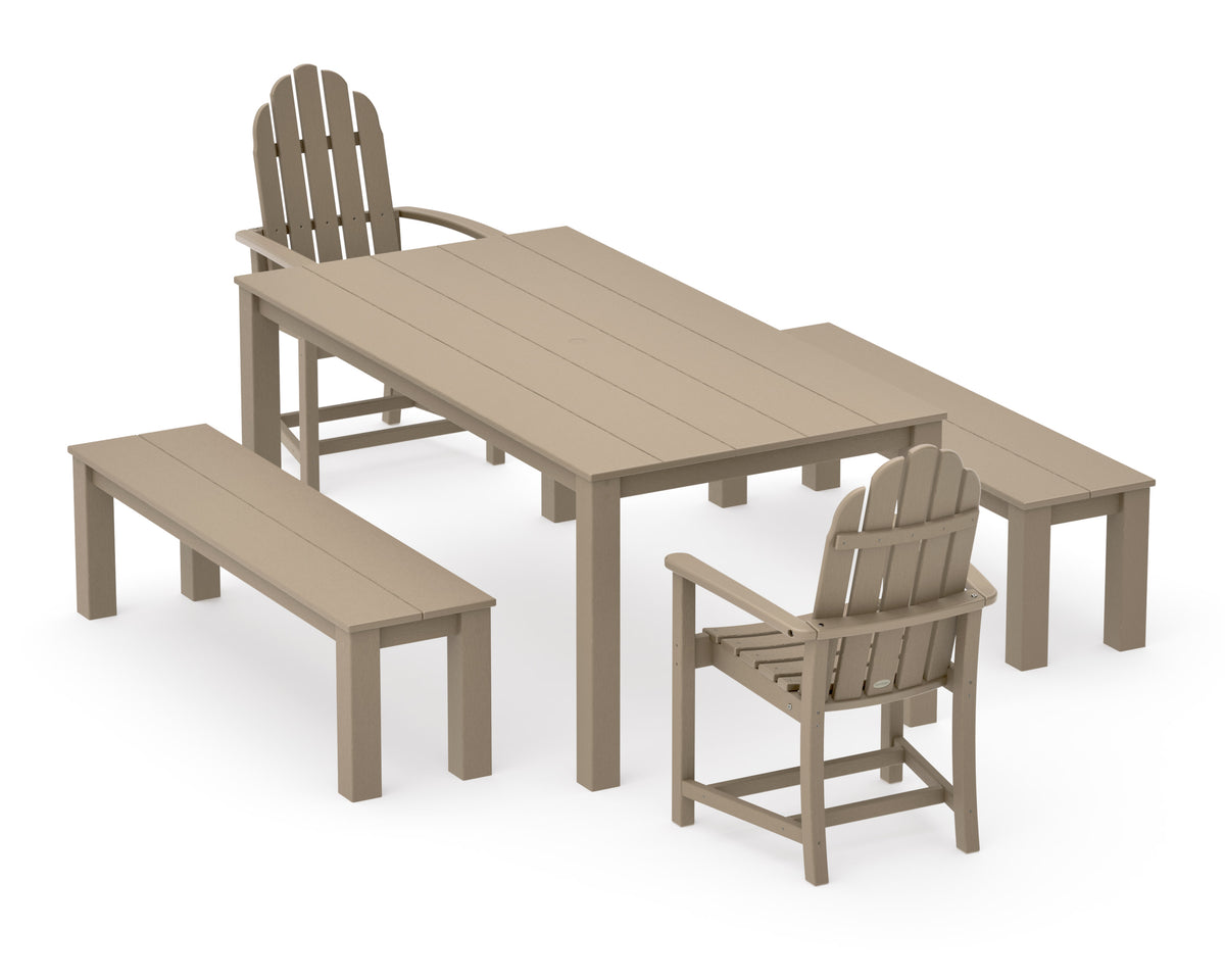 POLYWOOD Classic Adirondack 5-Piece Parsons Dining Set with Benches in Vintage Sahara