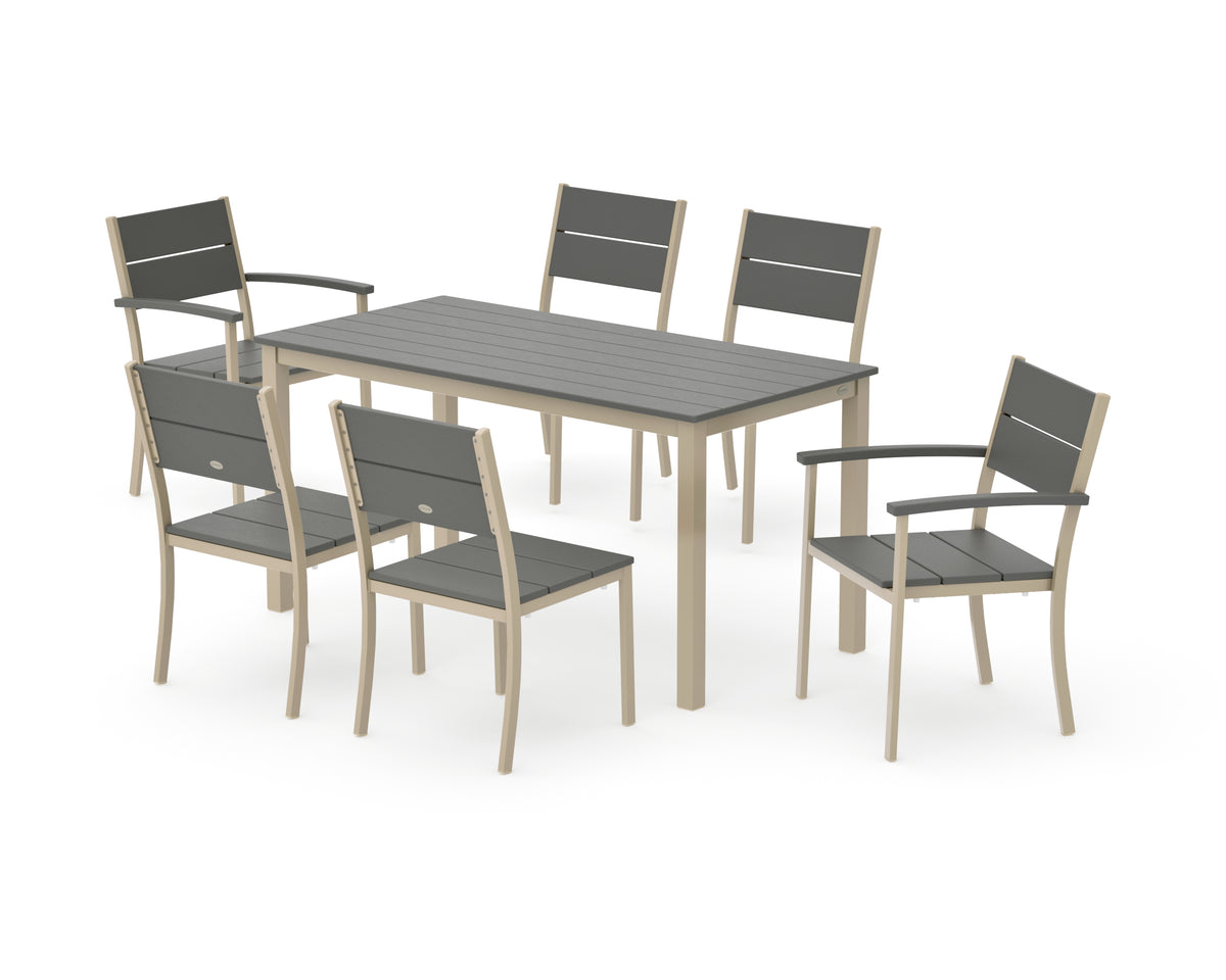POLYWOOD Main Street 7-Piece Dining Set with Main Street 30 x 60 Dining Table in Sand / Slate Grey