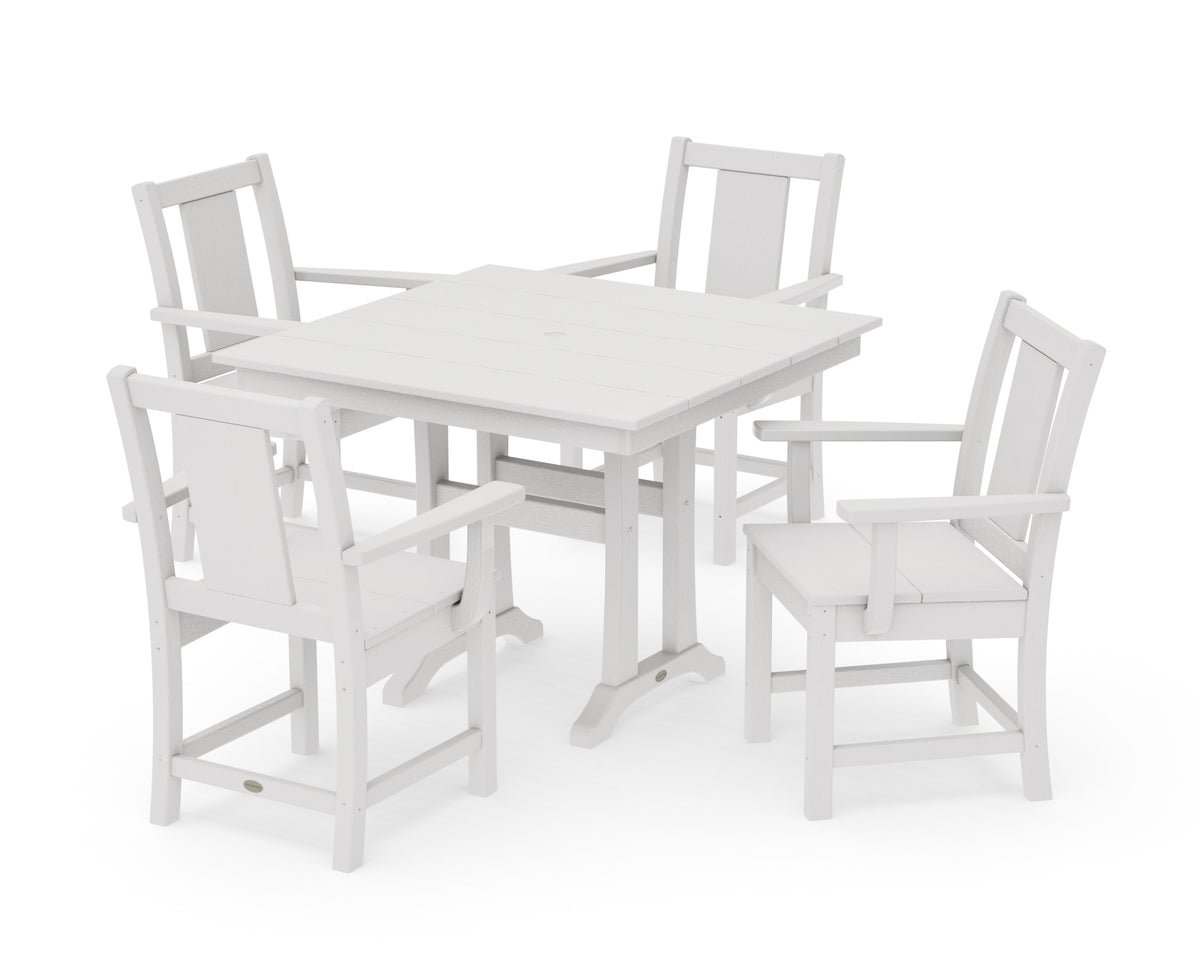 POLYWOOD Prairie 5-Piece Farmhouse Dining Set with Trestle Legs in Vintage White