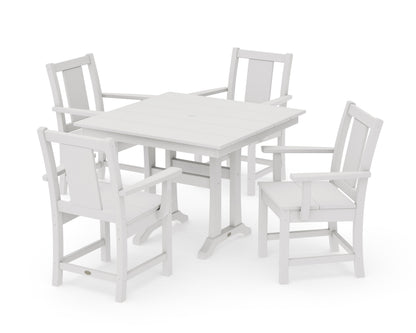 POLYWOOD Prairie 5-Piece Farmhouse Dining Set with Trestle Legs in Vintage White