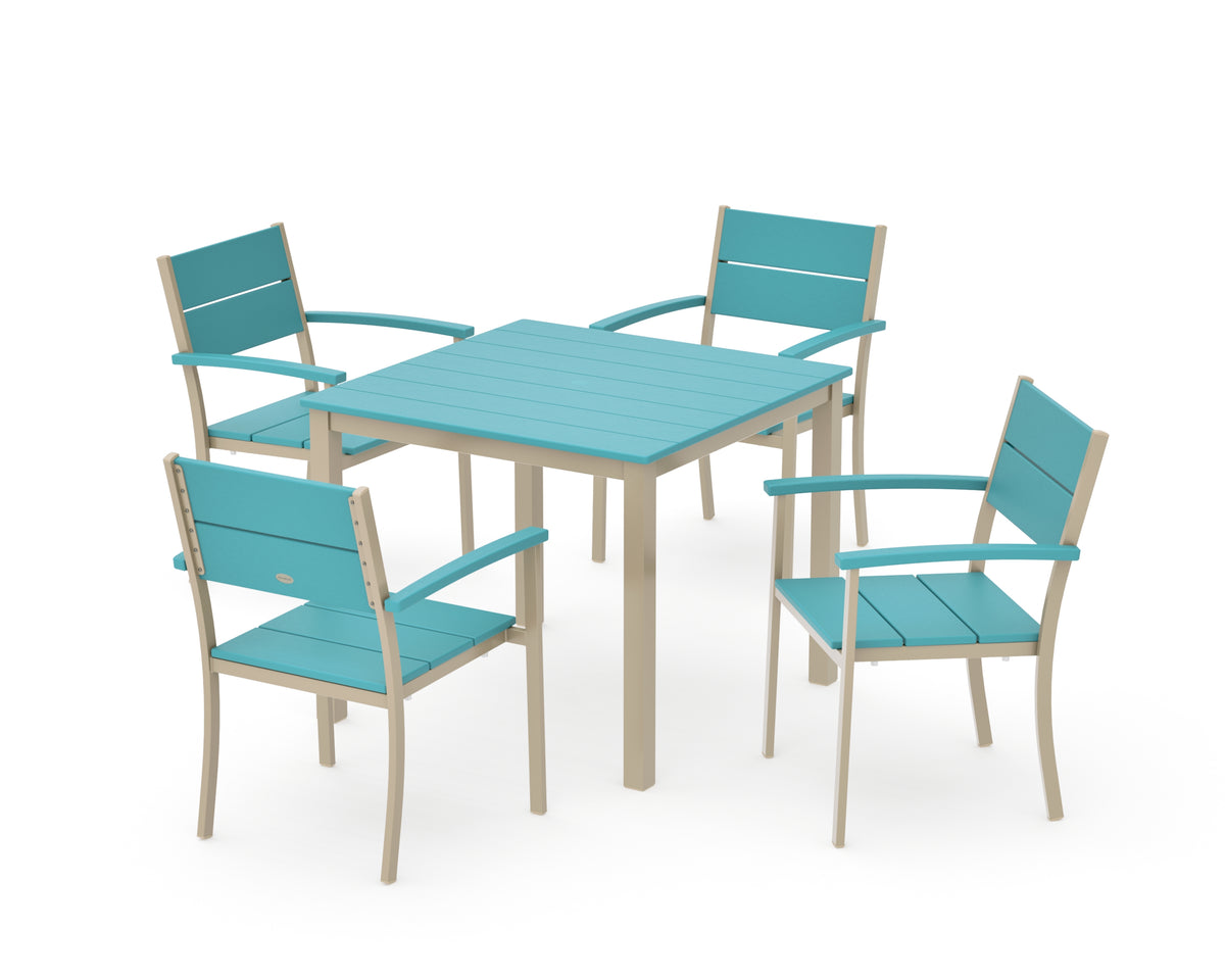 POLYWOOD Main Street 5-Piece Dining Set with Main Street 36" x 36" Dining Table in Sand / Aruba