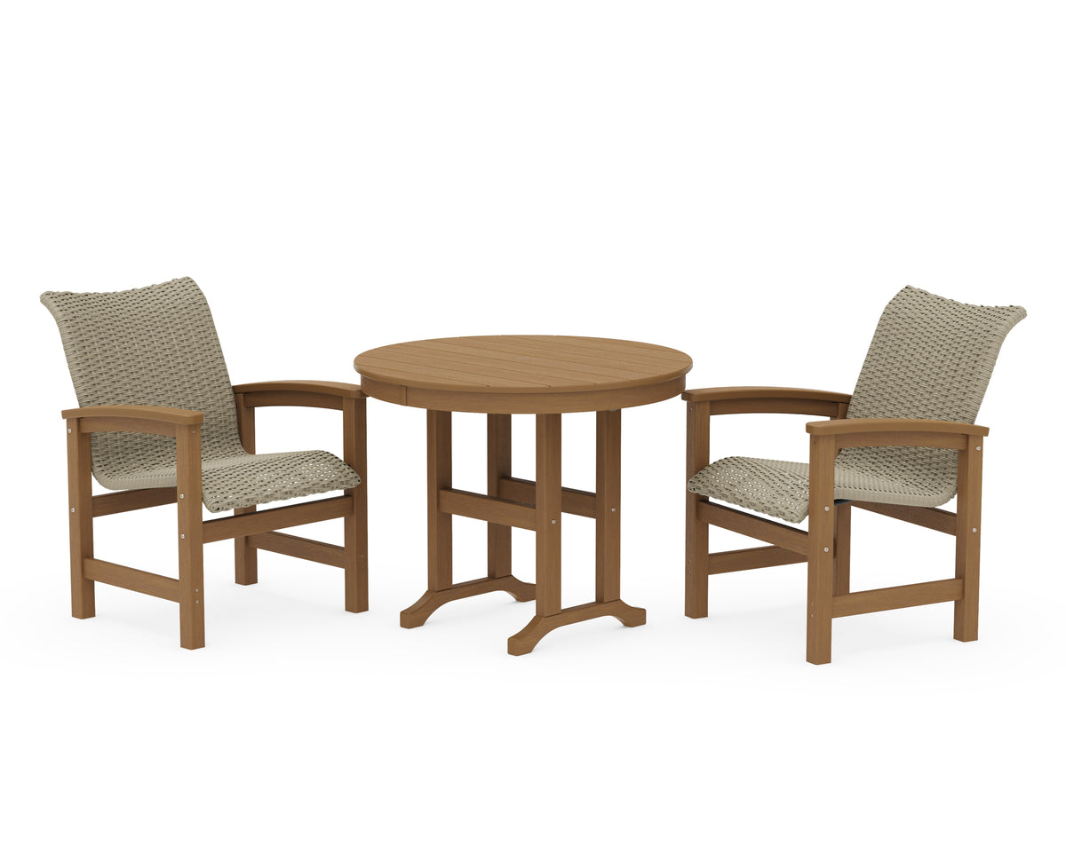 POLYWOOD Coastal Woven 3-Piece Farmhouse Dining Set in Natural / Dune Grass