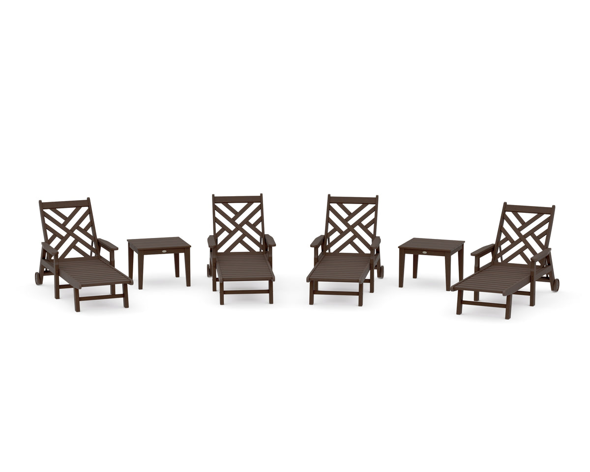 POLYWOOD Chippendale 6-Piece Chaise Set with Arms and Wheels in Kona