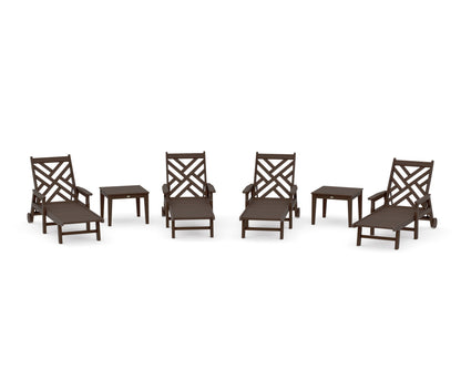 POLYWOOD Chippendale 6-Piece Chaise Set with Arms and Wheels in Kona
