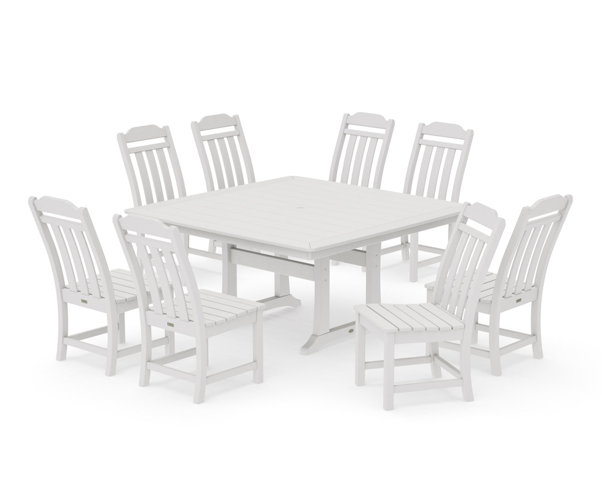 POLYWOOD Cottage 9-Piece Square Side Chair Dining Set with Trestle Legs in Vintage White