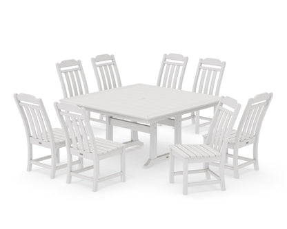 POLYWOOD Cottage 9-Piece Square Side Chair Dining Set with Trestle Legs in Vintage White