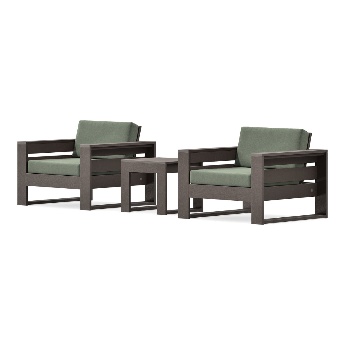 POLYWOOD PW Designer Series Latitude 3-Piece Lounge Chair Set in Vintage Coffee / Cast Sage