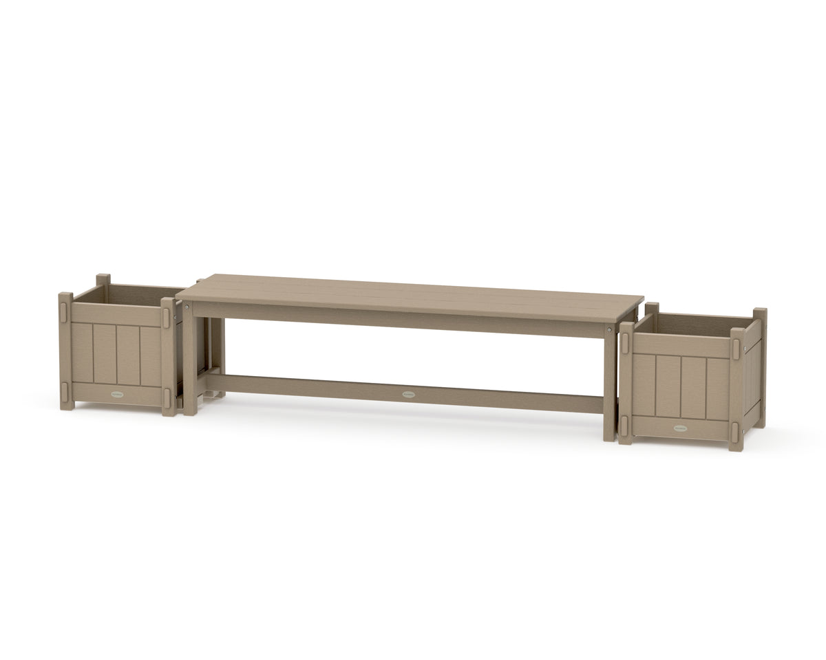 POLYWOOD 60" Vineyard Straight Planter Bench Set in Vintage Sahara