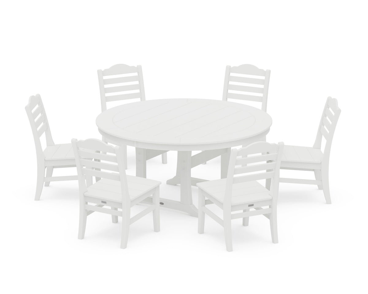 POLYWOOD Savannah 7-Piece Side Chair Round Dining Set in White